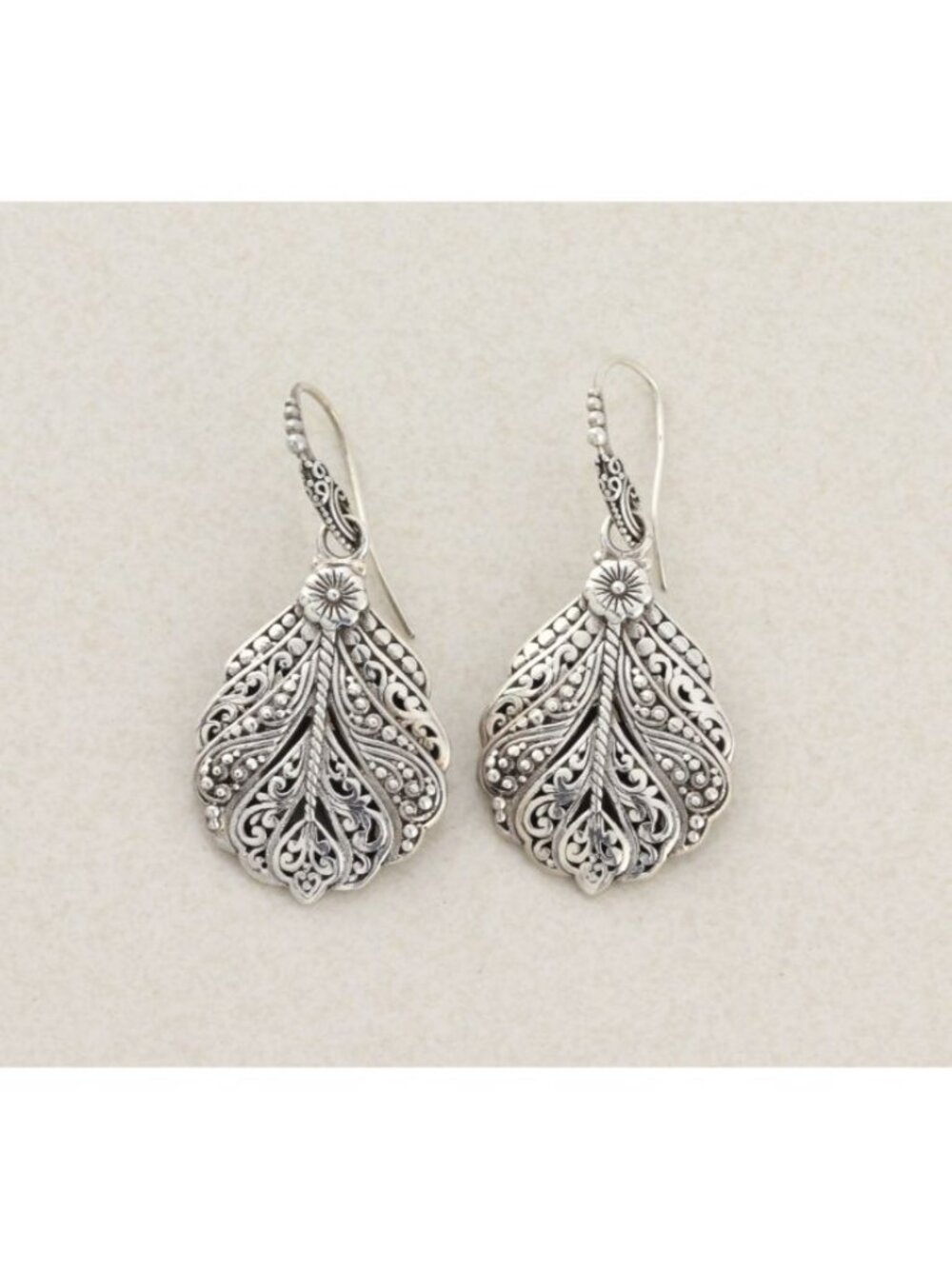 Sterling Silver Filigree Floral Dangle Drop Earrings 2" x 7/8" inch Sarda